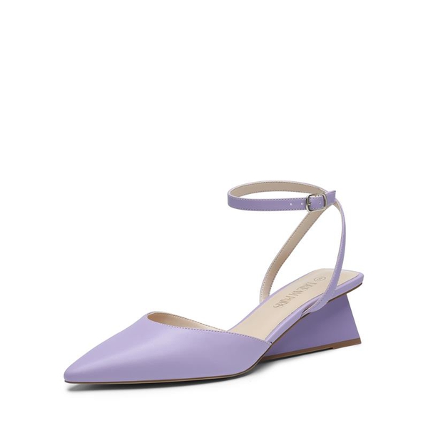 Pointed Toe Chunky Low Heel Pumps - PURPLE -  0